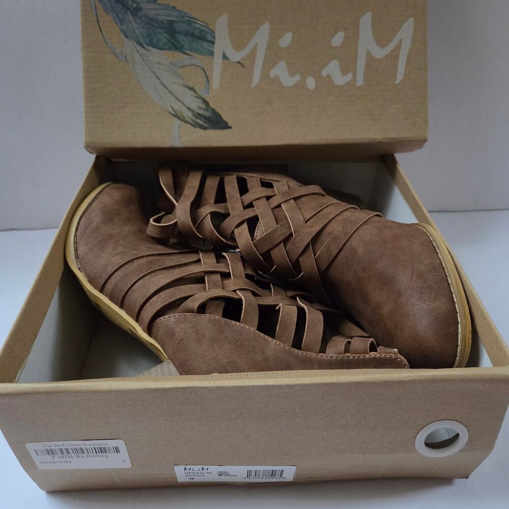 Mi.iM URBAN‑05 Brown Woven Strap Ankle Booties Stacked Heel Size 9 NIB - Picture 4 of 16